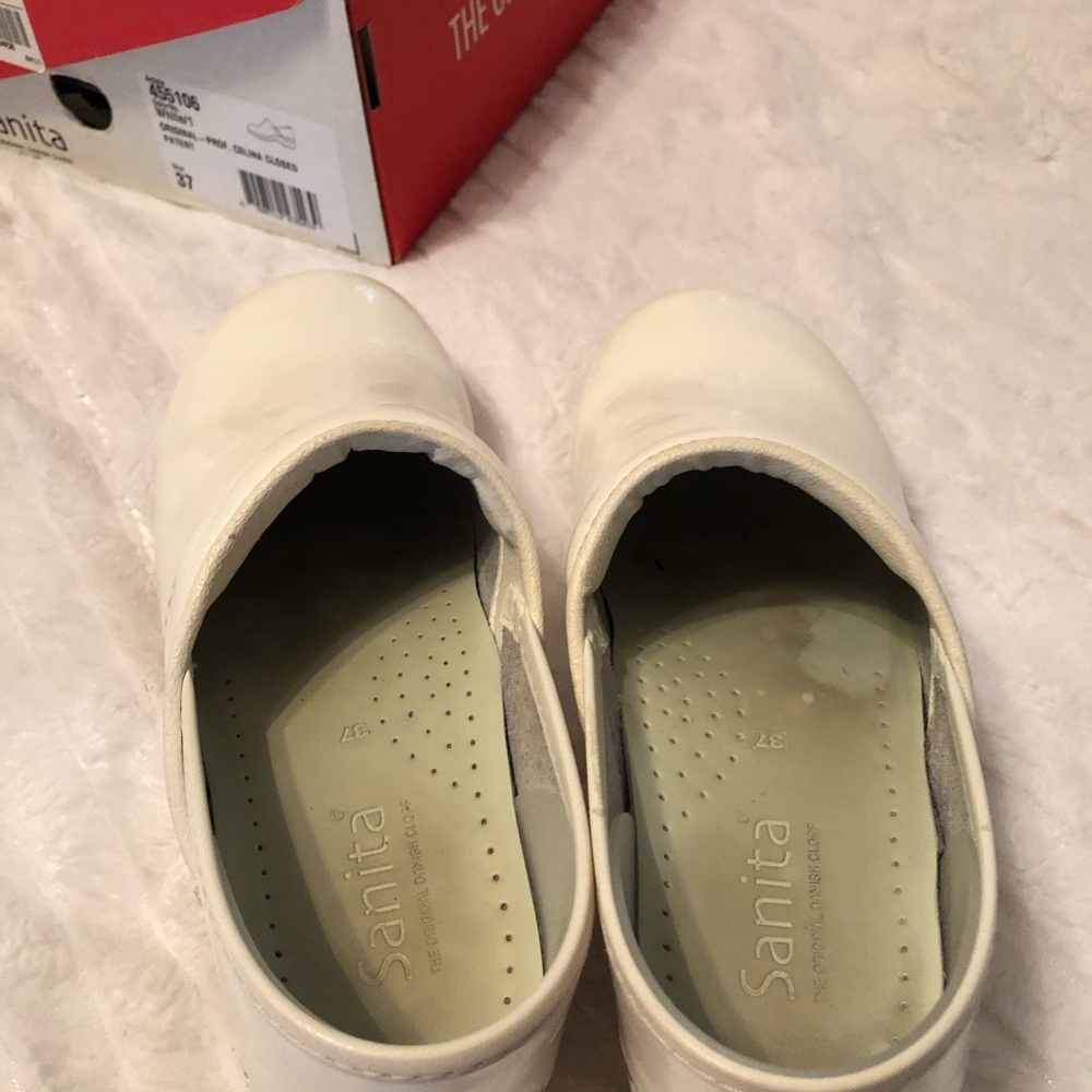 Danita White Patent Leather Clogs